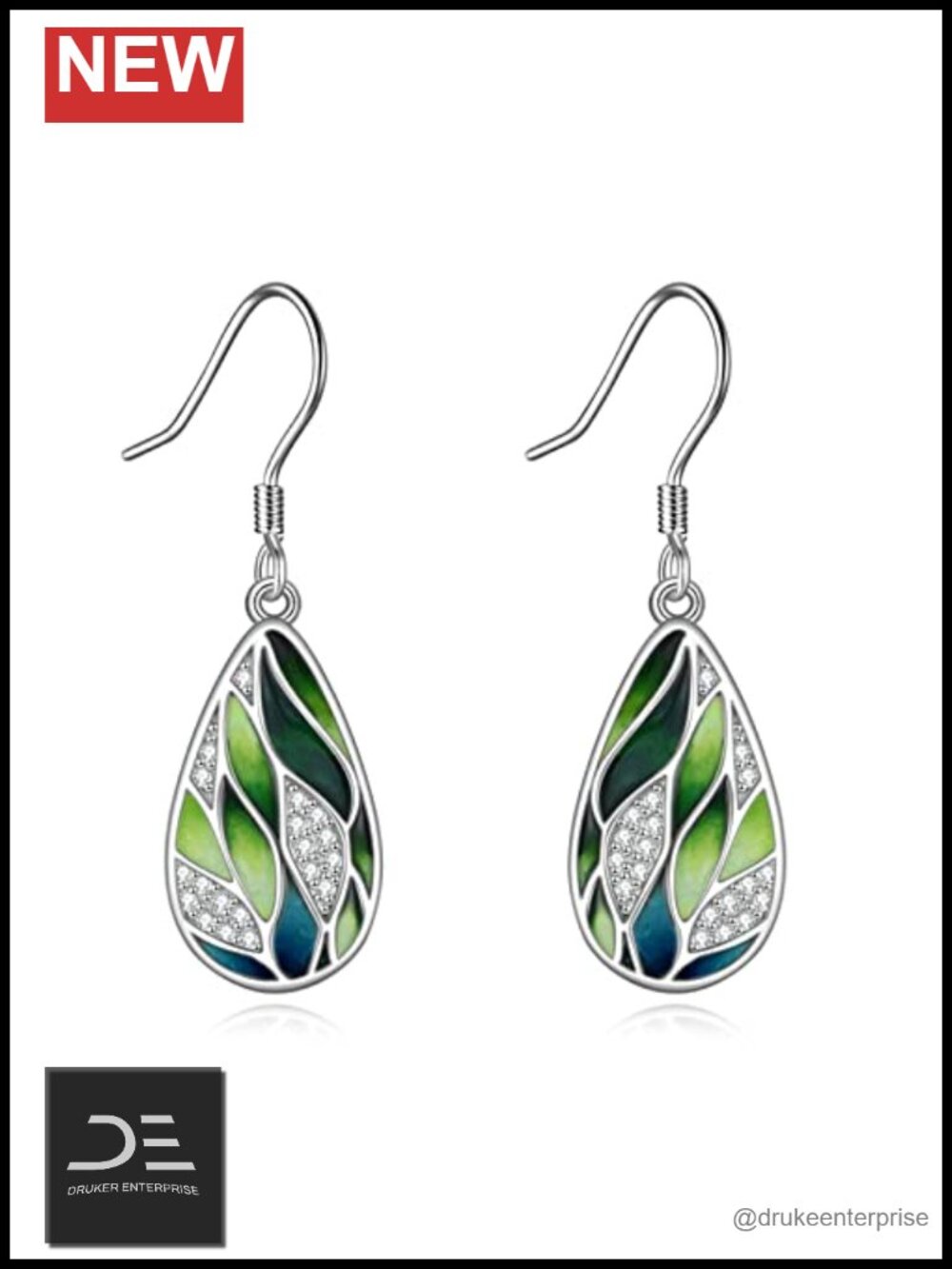 925 Sterling Silver Leaf Dangle Earrings Women Enamel Flower Drop Jewelry Gift